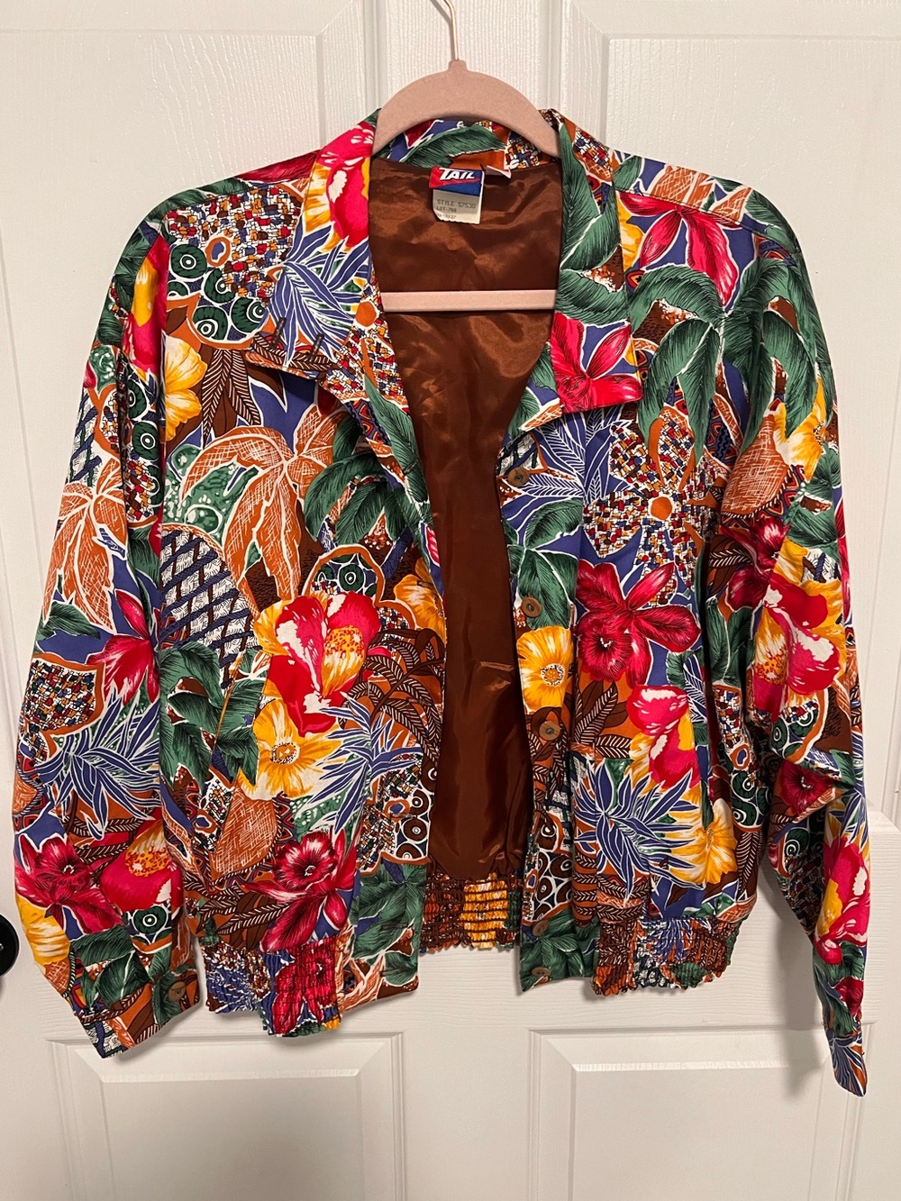 Vintage 80s 90s TAIL Tennis Tropical Floral Bomber Jacket Multicolor Size S